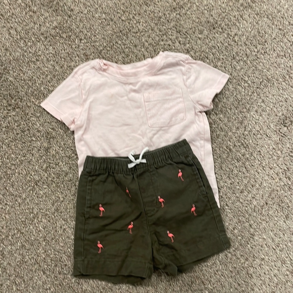 Janie and Jack Green and Pink Flamingo Short